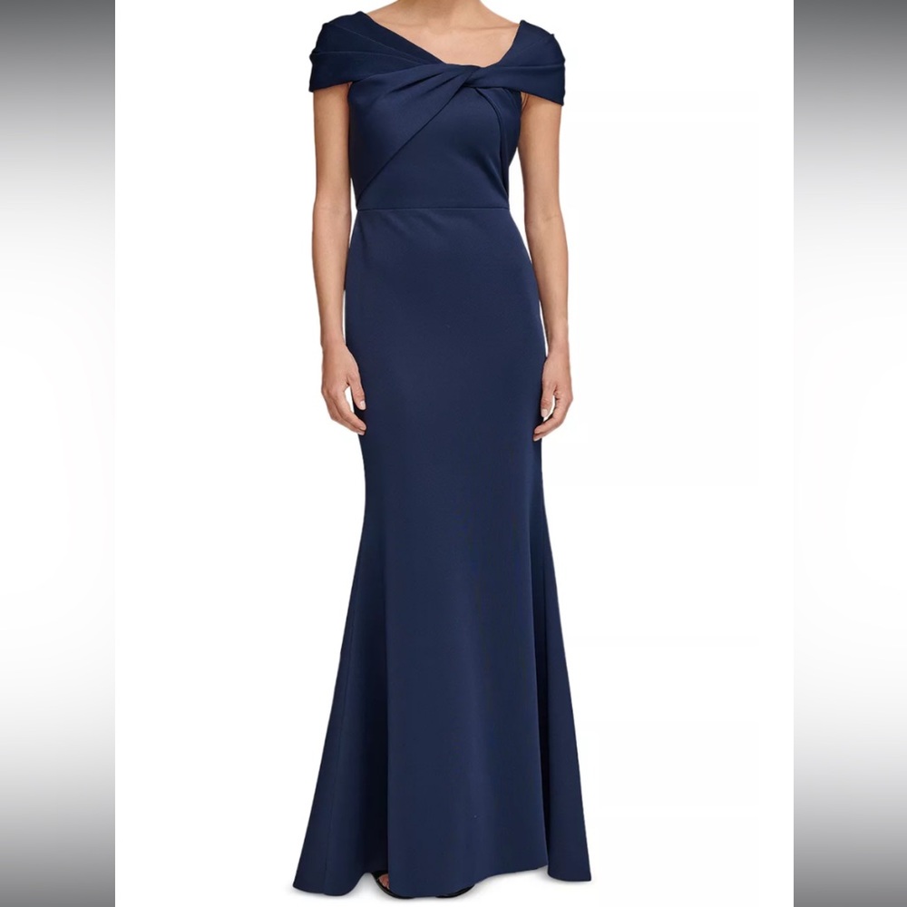 Elizajdresses Dark Navy Dress Mermaid Draped Long Dress Off Shoulder back Zipper